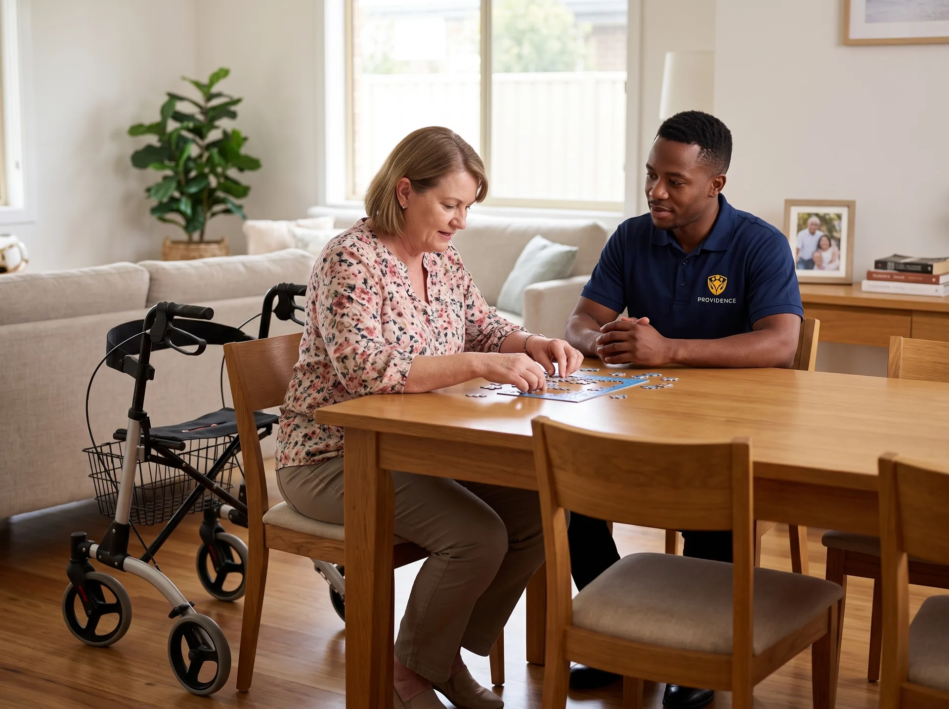 Providence support worker spending time with a participant during respite support