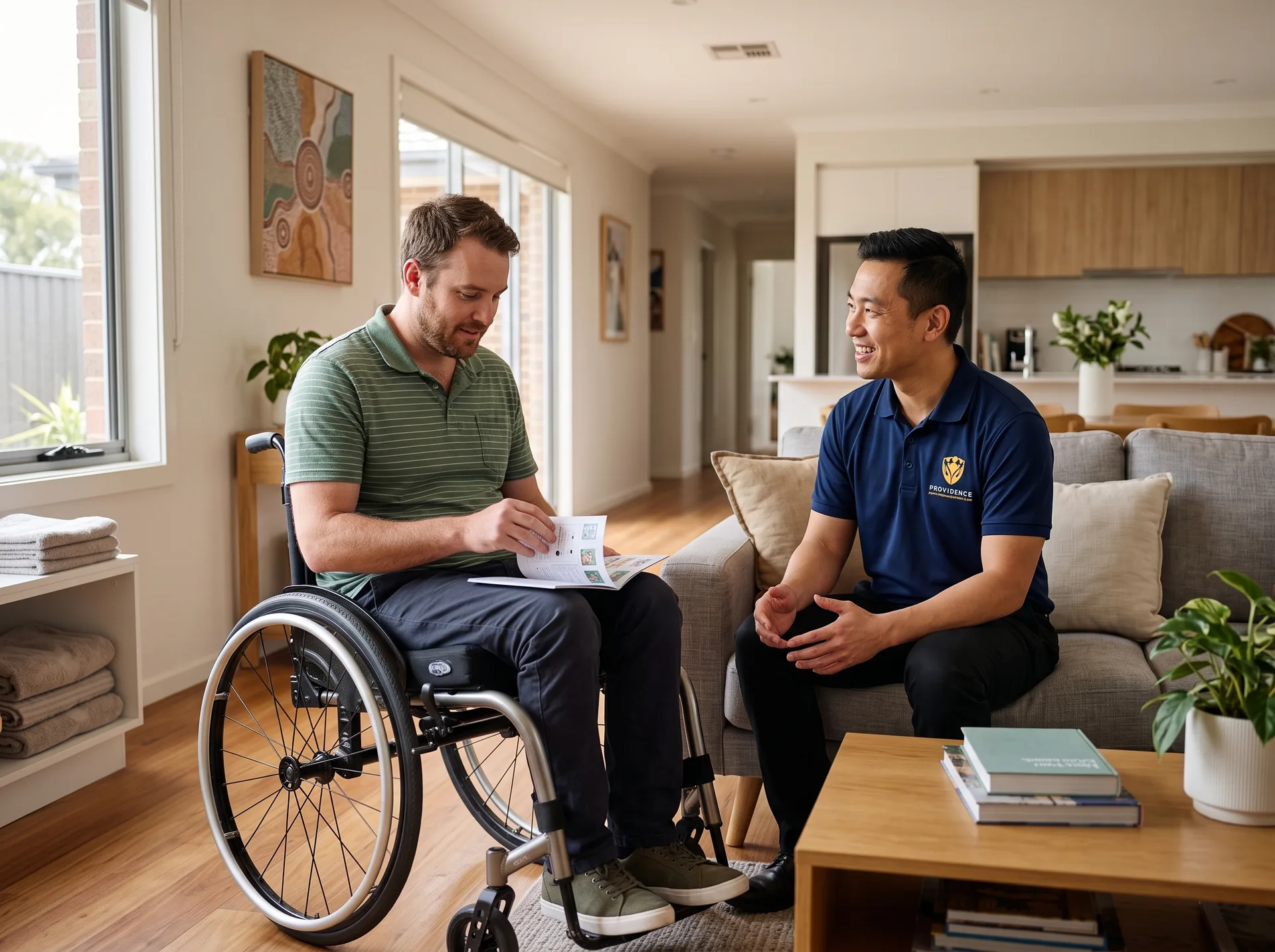 Providence support worker with a participant during a supported short-term stay